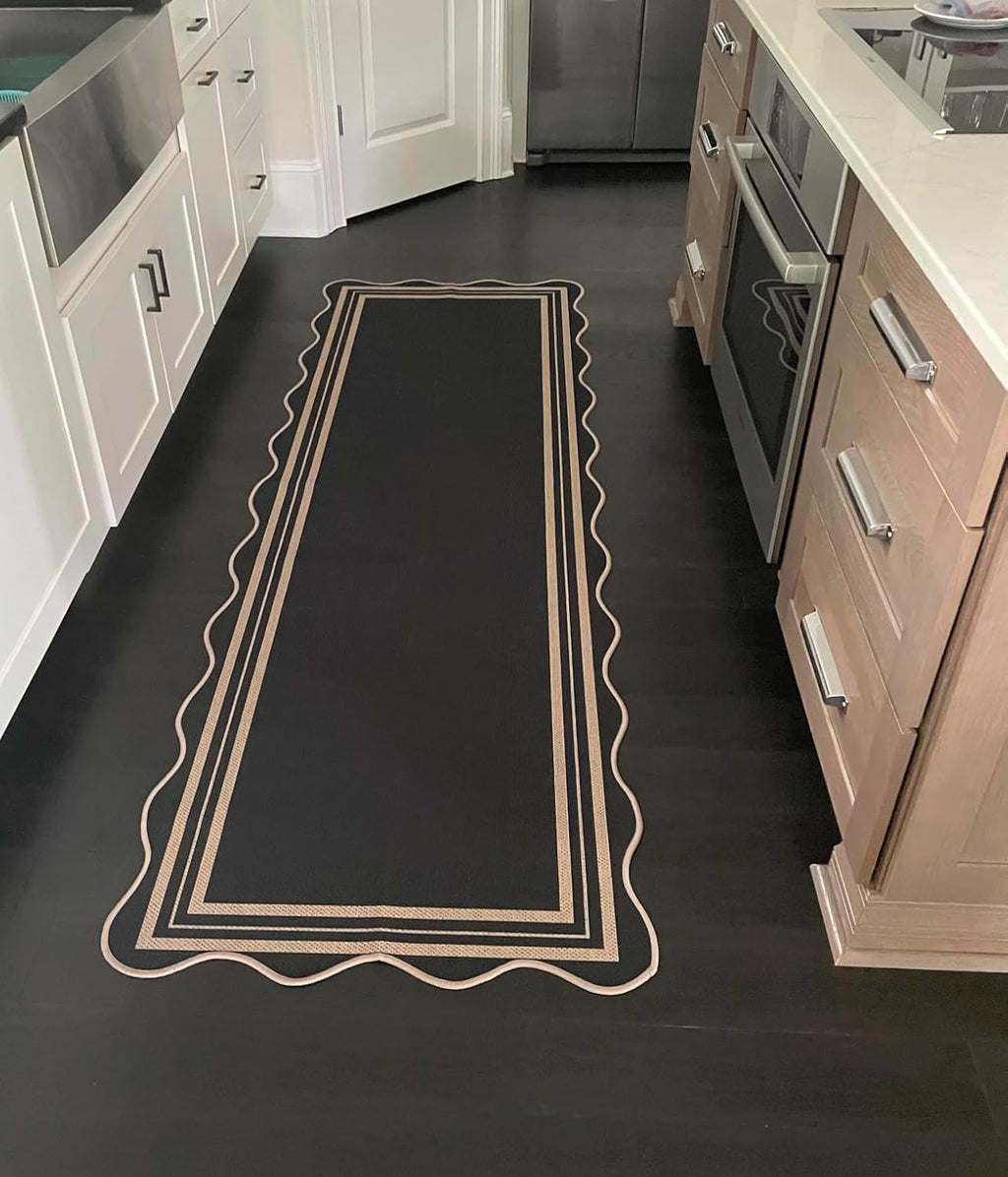 Scalloped Washable Non Slip Indoor Runner Rug
