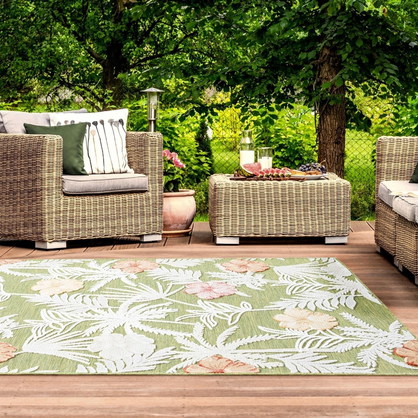 Palm Leaf Tropical Outdoor Rug