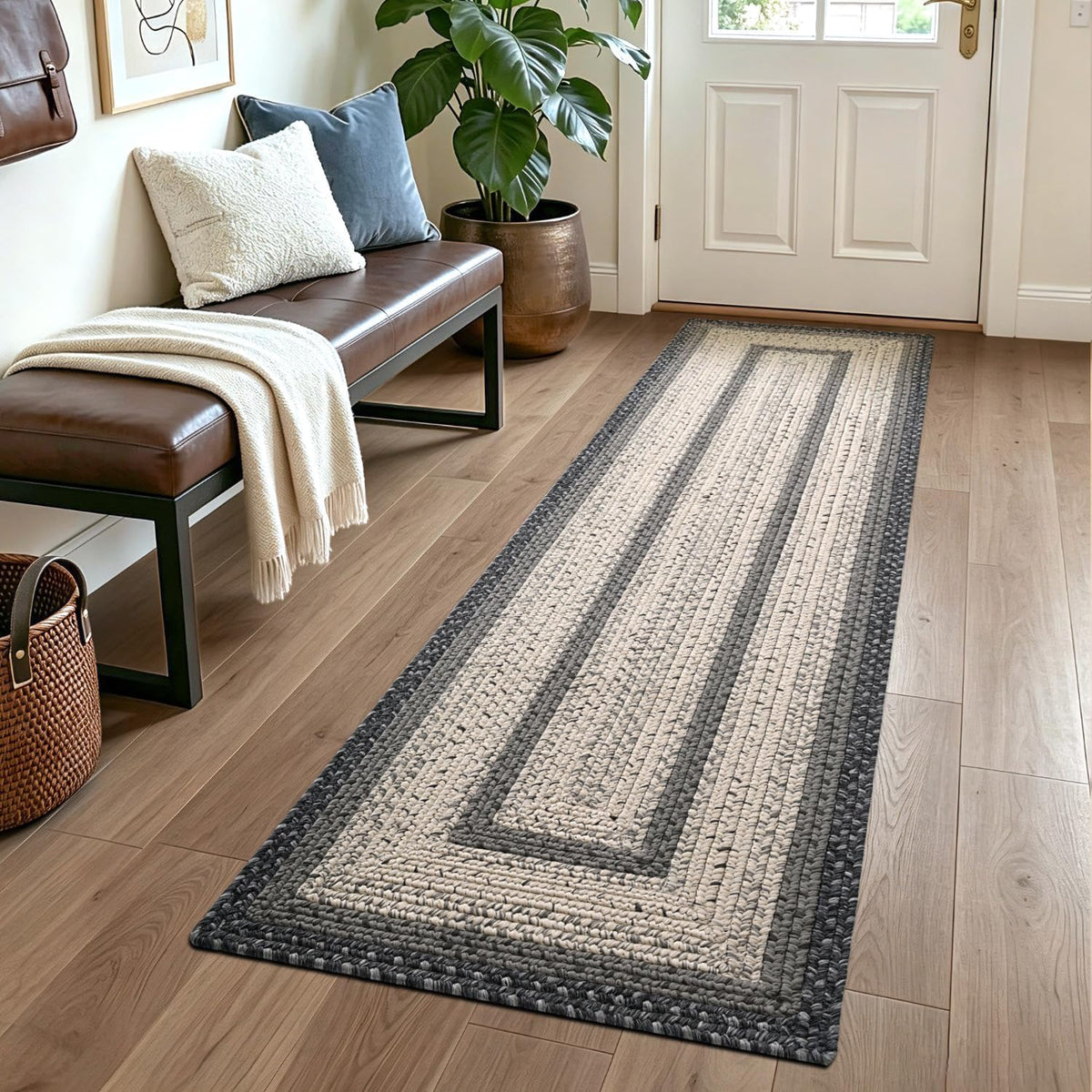 Braided Woven Non Slip Farmhouse Runner Rug