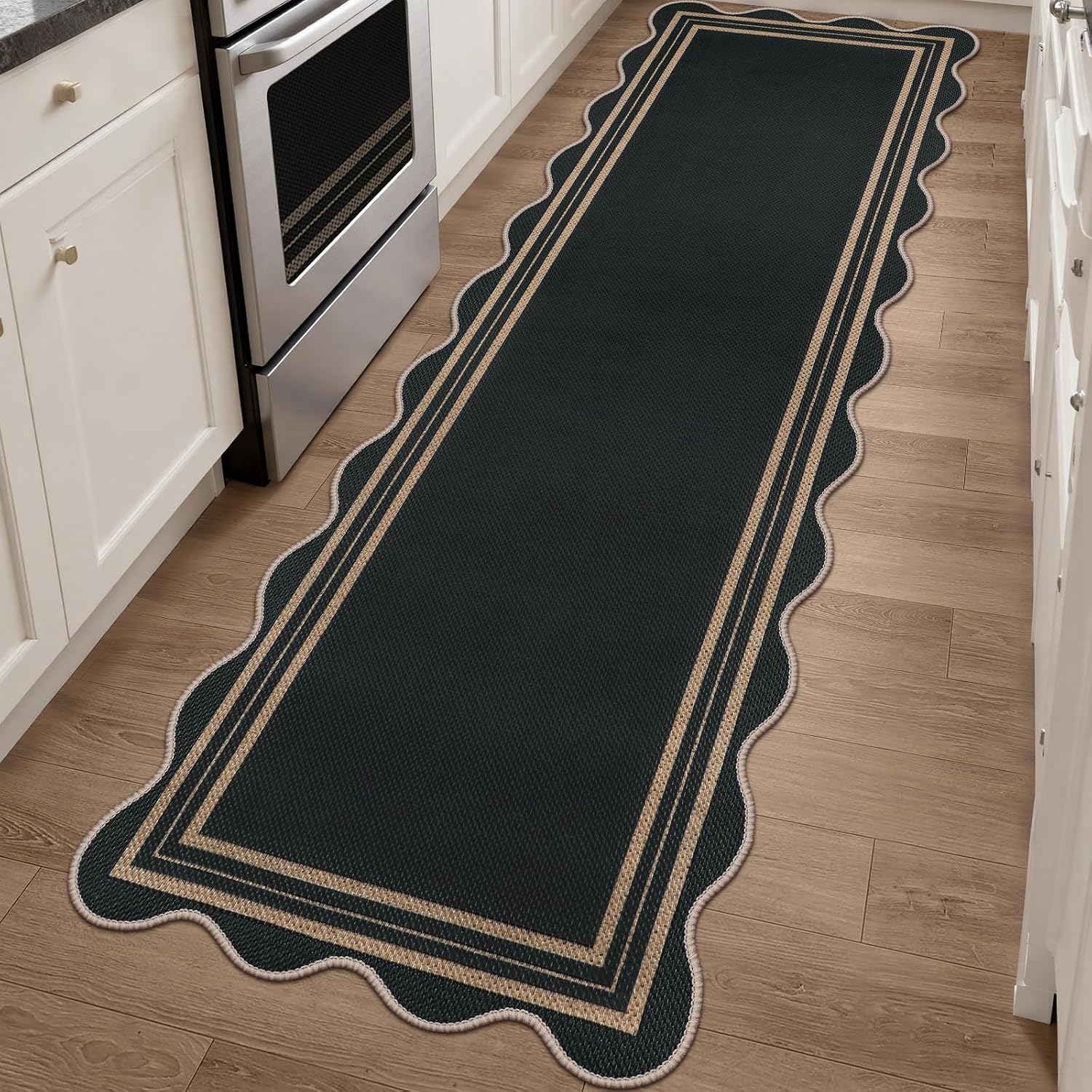 Scalloped Washable Non Slip Indoor Runner Rug
