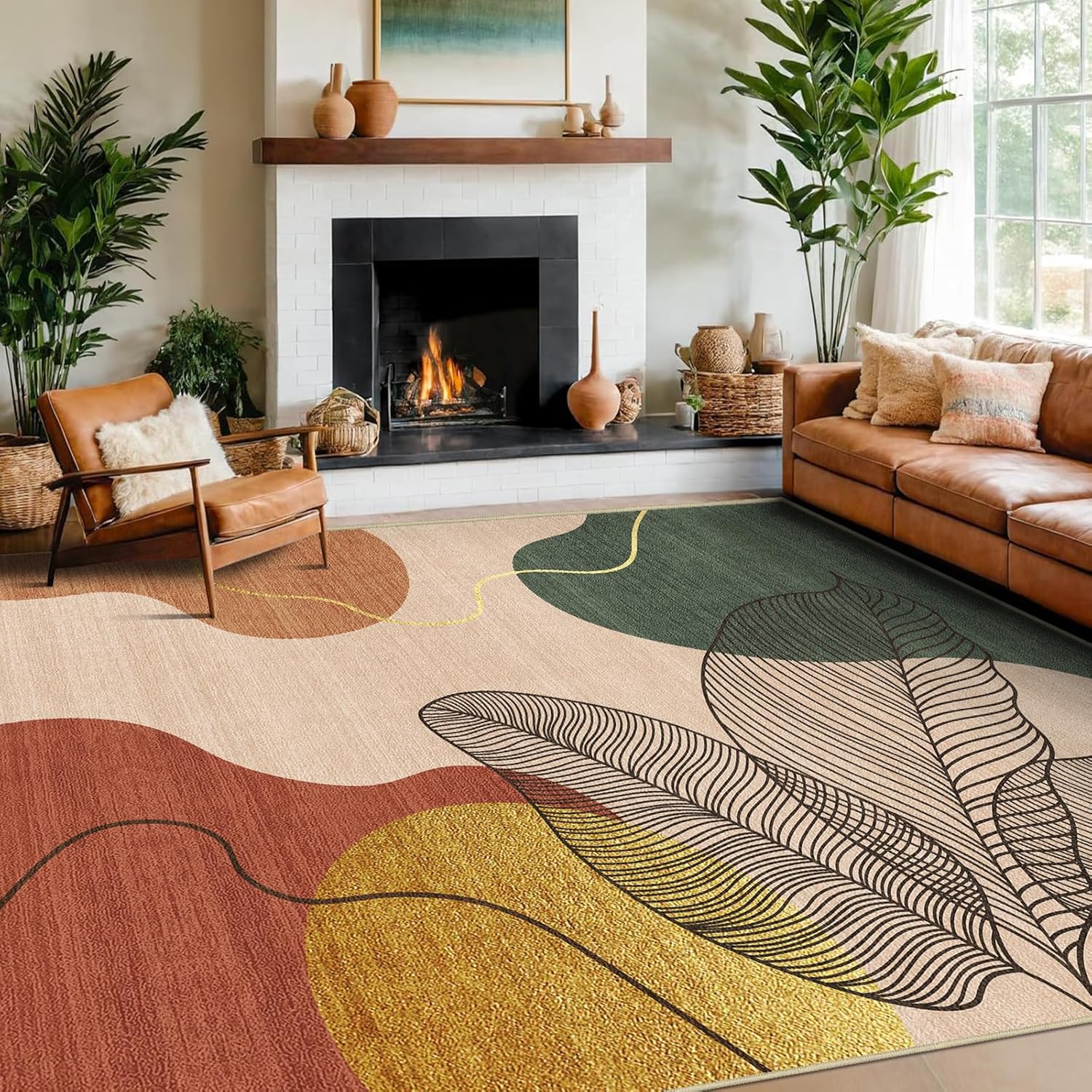 Boho Tropical Washable Area Rug