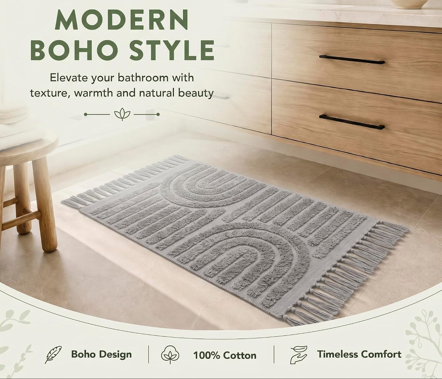 Boho Non-Slip Cotton Bath Rug