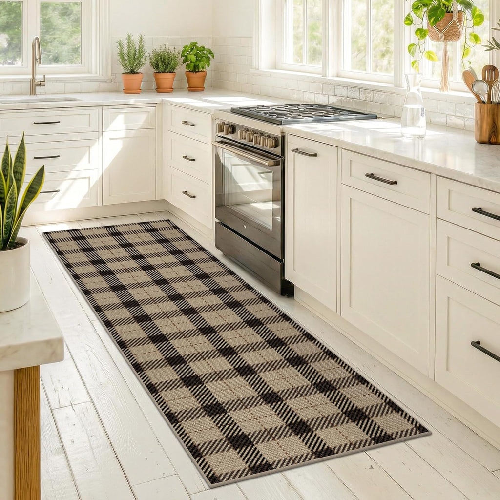 Washable Plaid Jute Indoor Outdoor Runner Rug