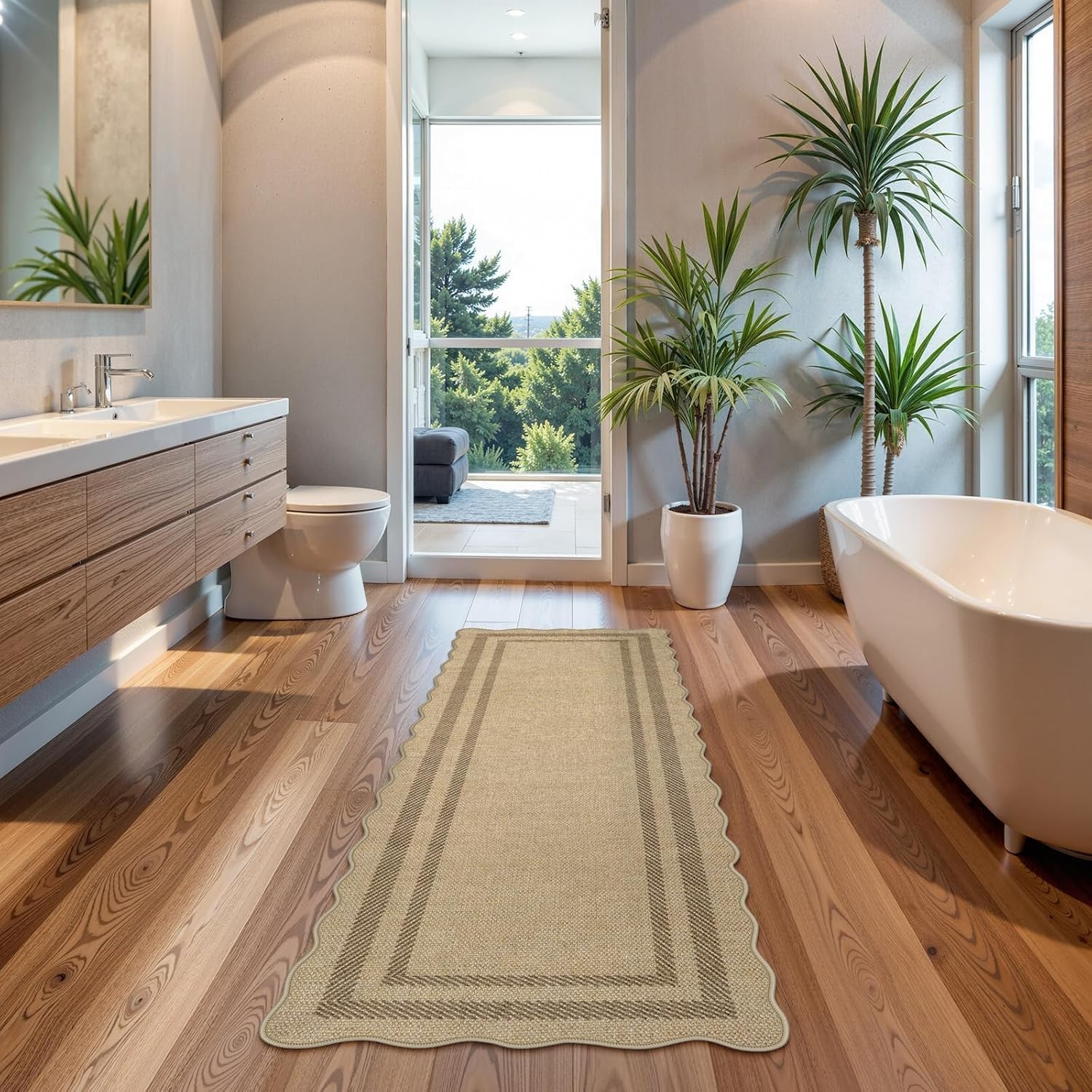 Scalloped Geometric Washable Non Slip Runner Rug