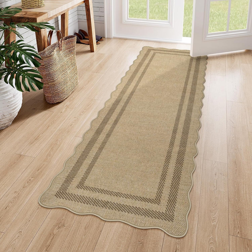 Scalloped Geometric Washable Non Slip Runner Rug