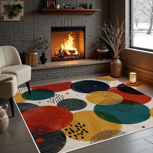 Abstract Mid Century Washable Rug