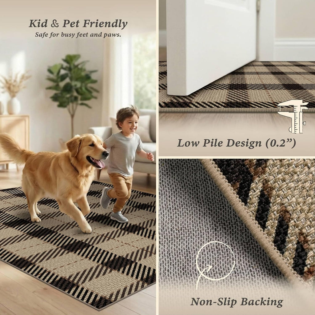 Washable Plaid Jute Indoor Outdoor Runner Rug
