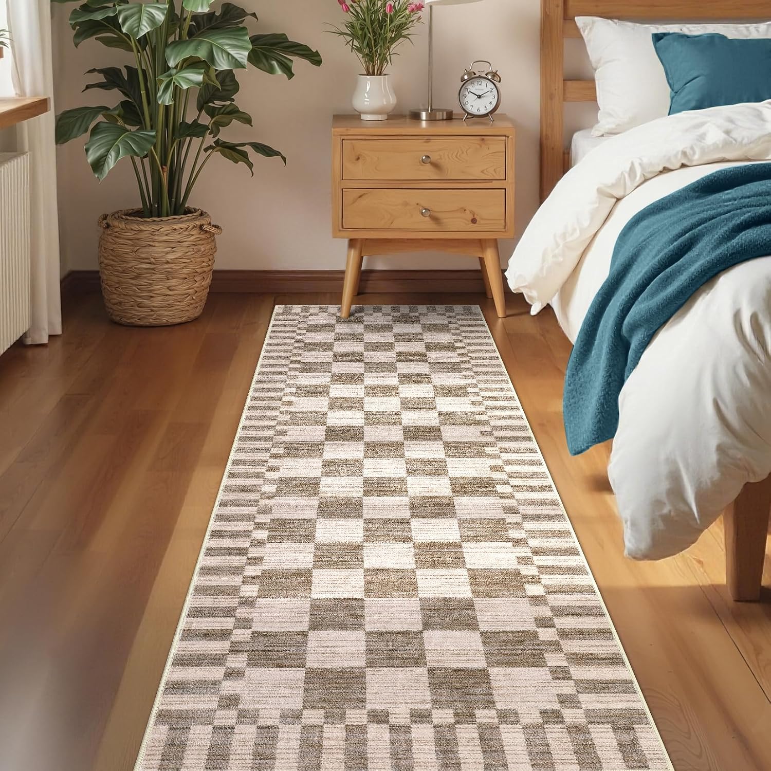 Washable Checkered Non-Slip Hallway Runner Rug