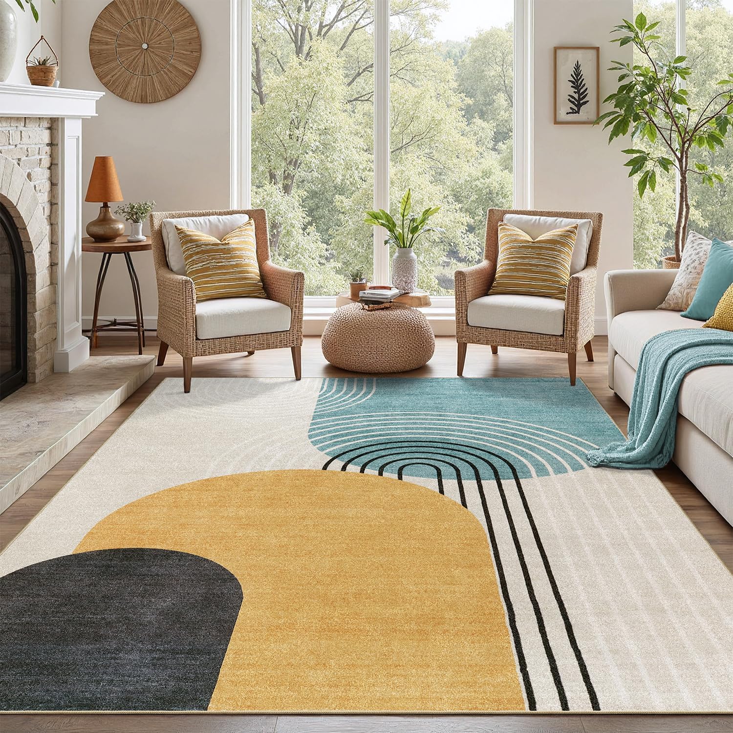 Mid Century Abstract Washable Rug