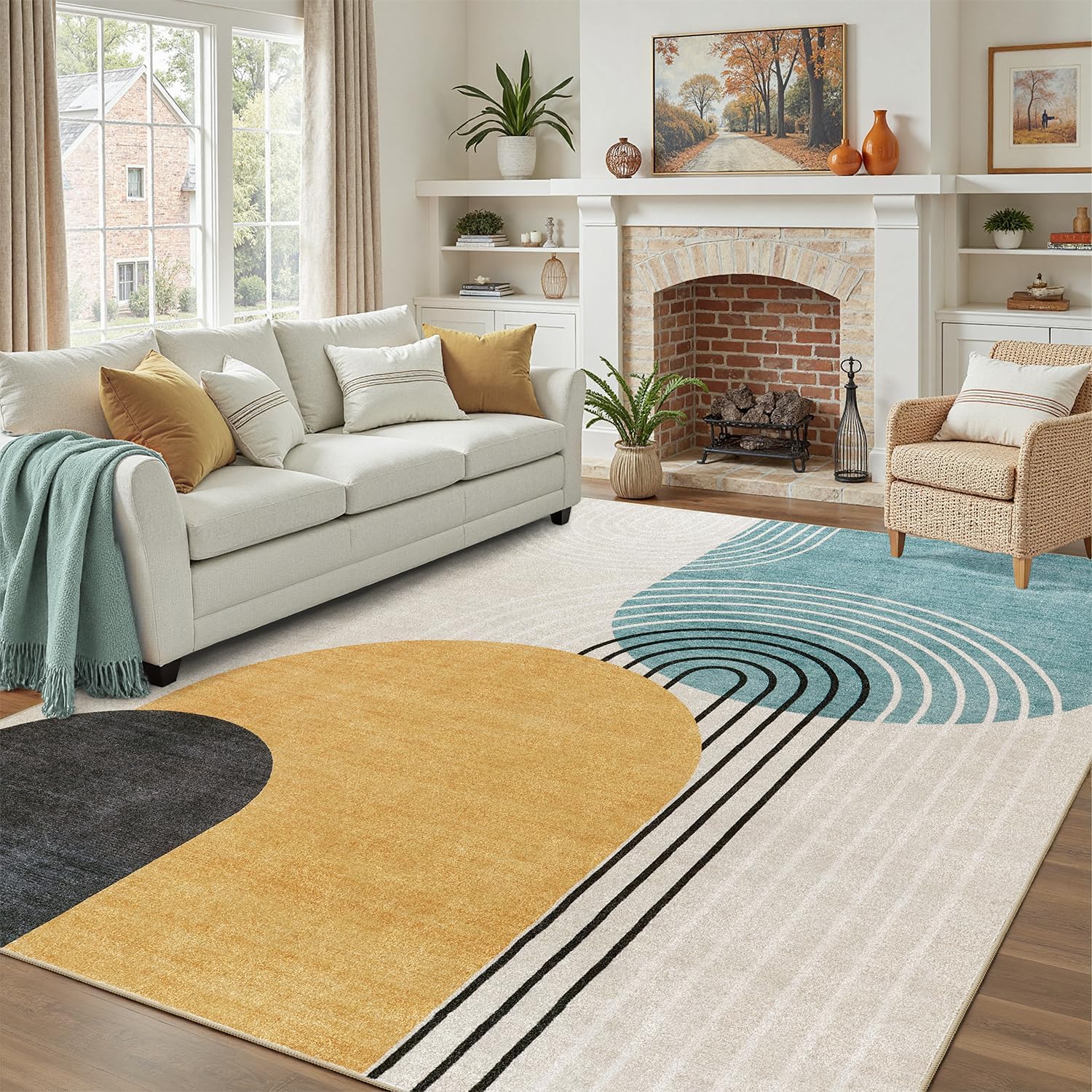 Mid Century Abstract Washable Rug