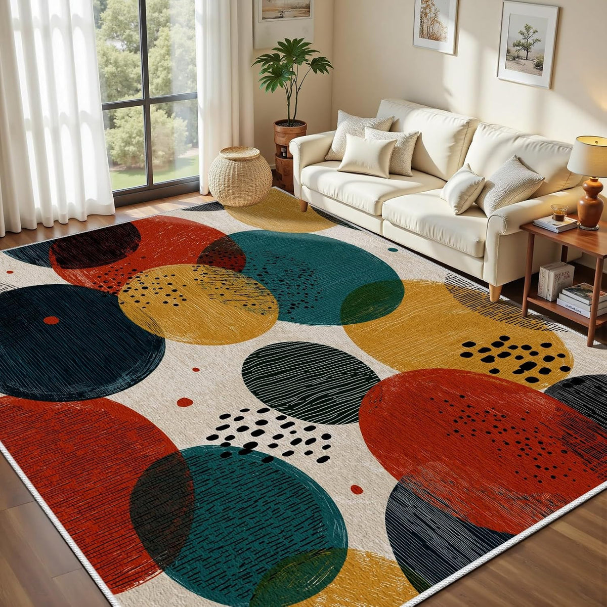 Abstract Mid Century Washable Rug
