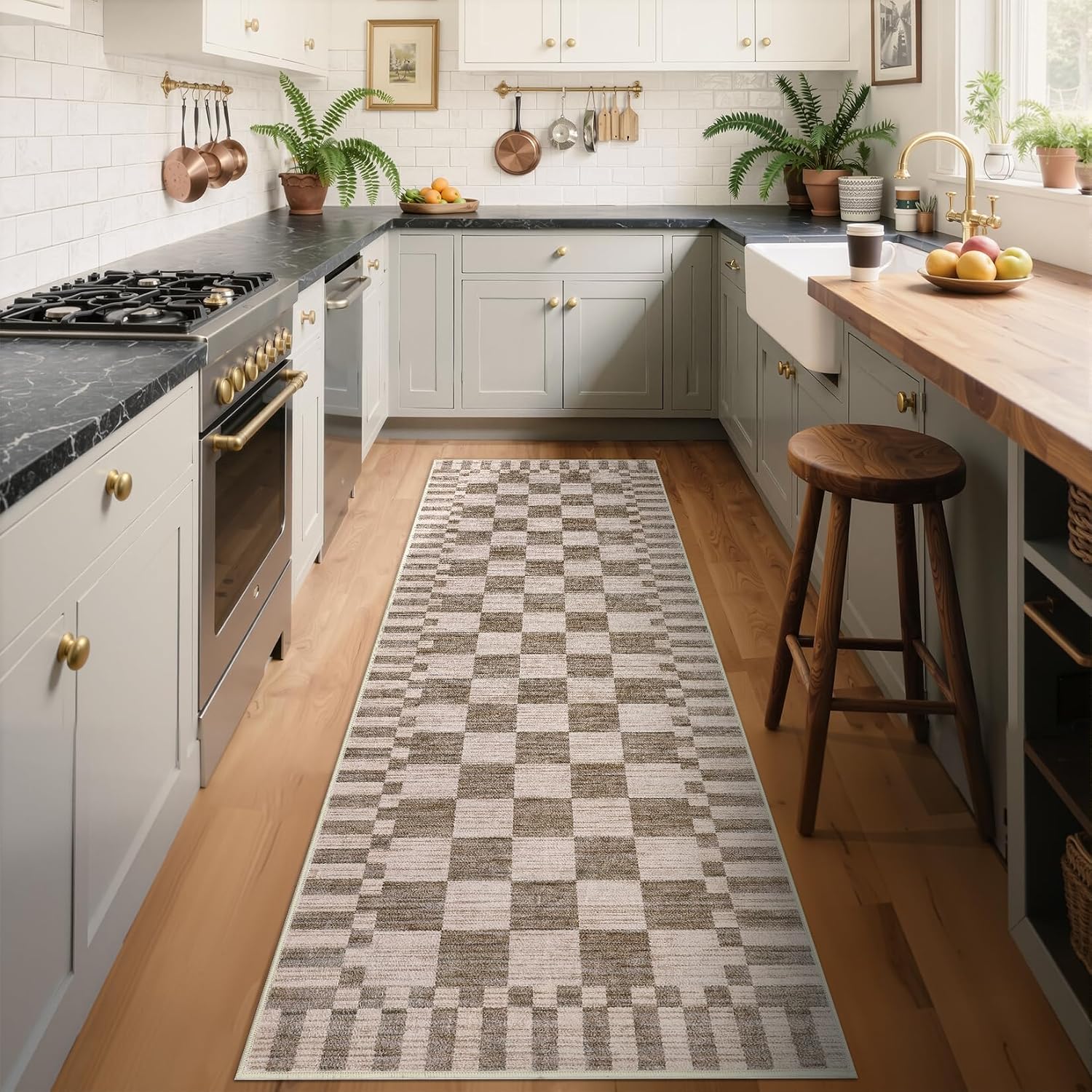 Washable Checkered Non-Slip Hallway Runner Rug