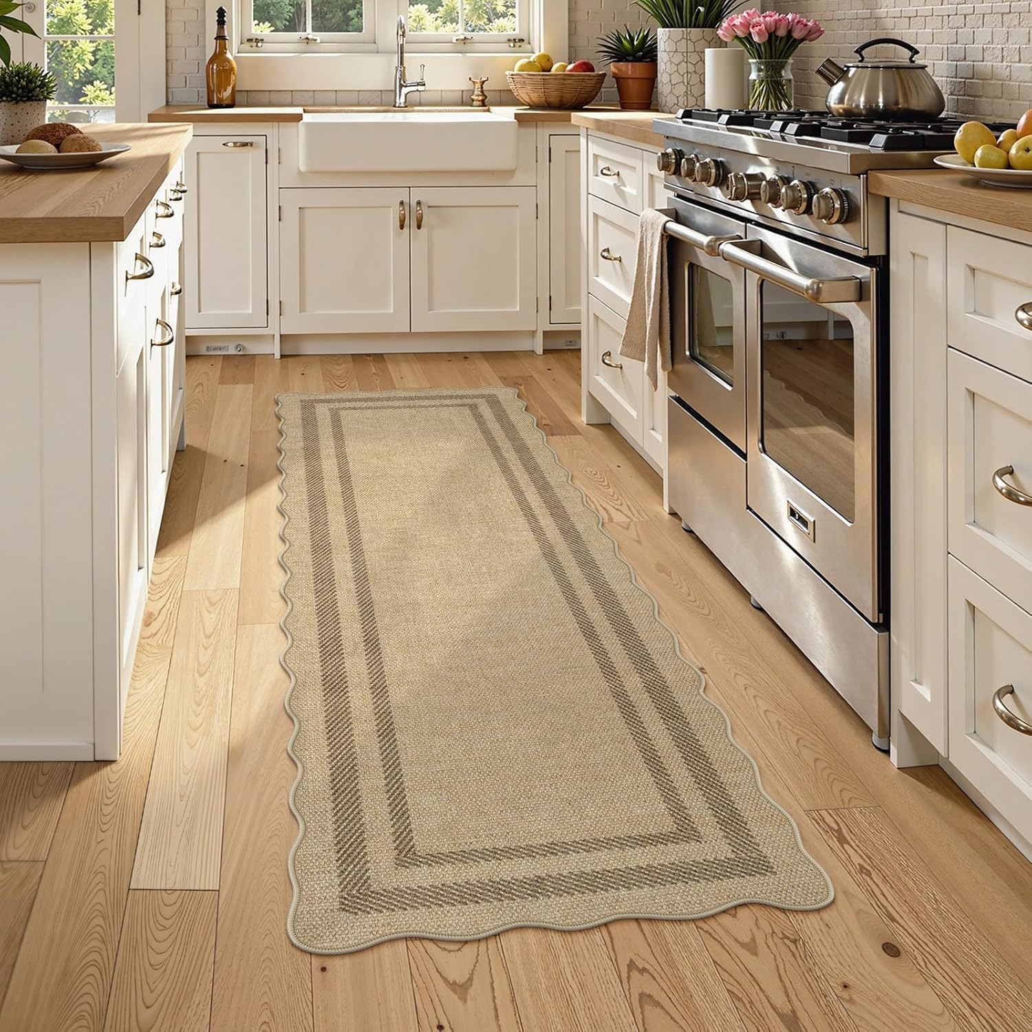 Scalloped Geometric Washable Non Slip Runner Rug
