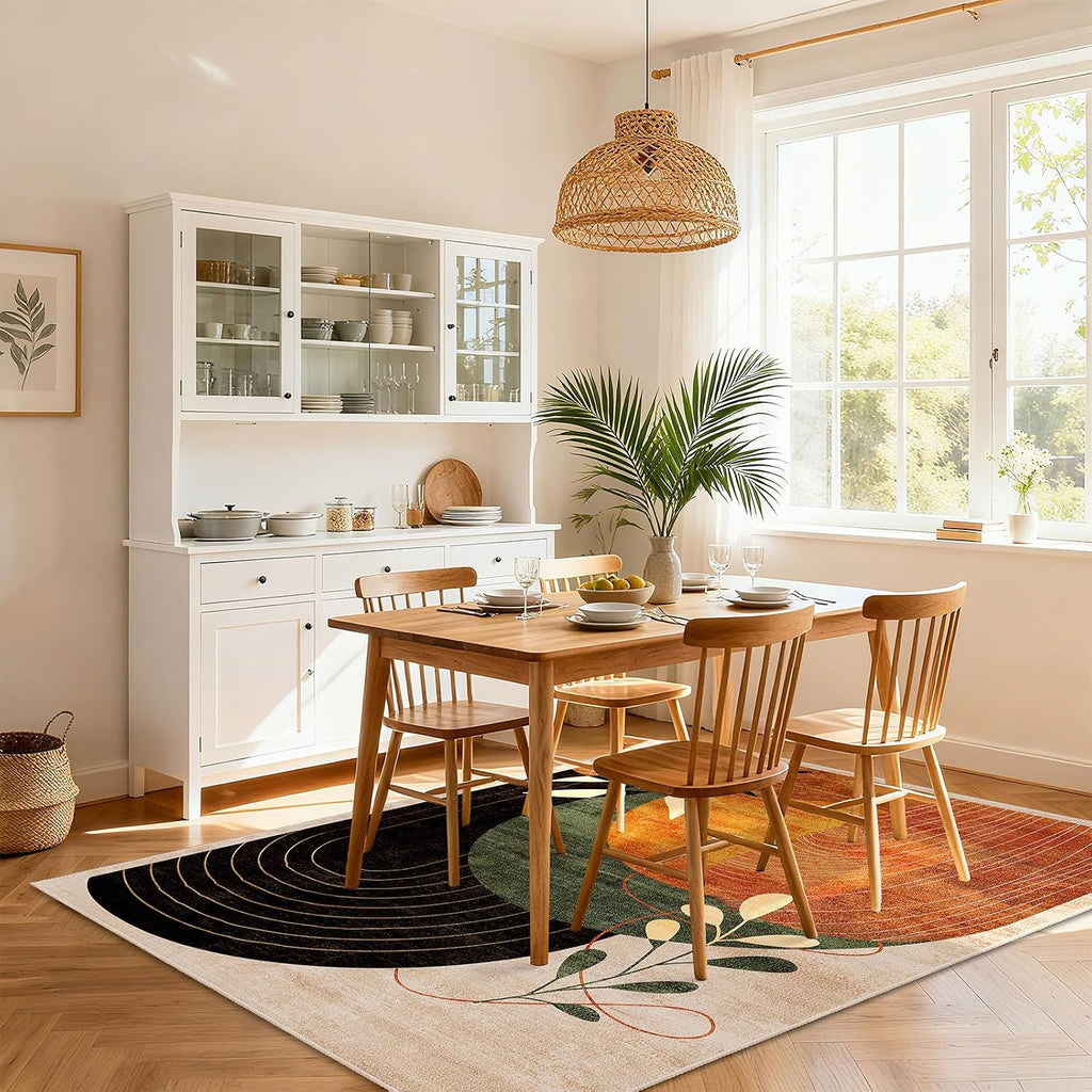 Mid Century Botanical Washable Area Rug