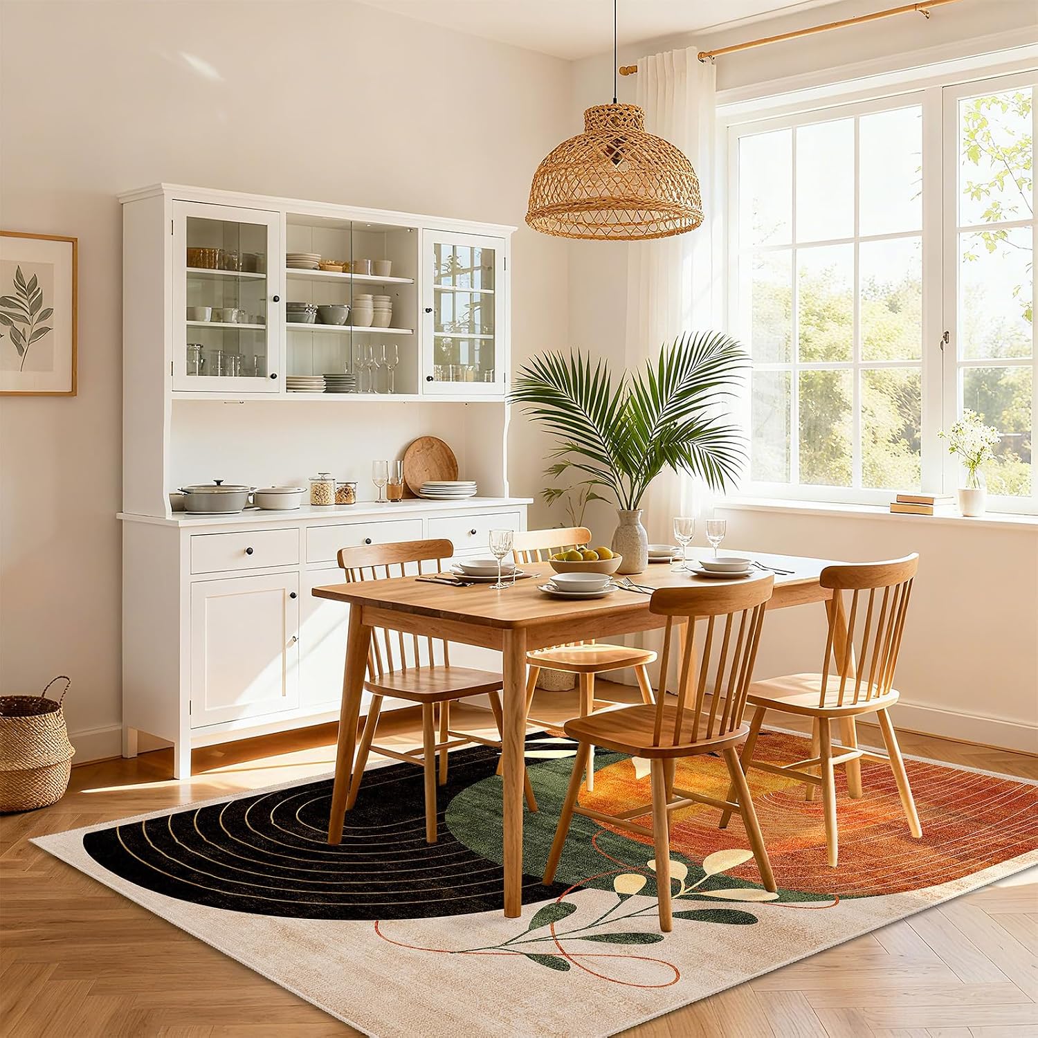 Mid Century Botanical Washable Area Rug