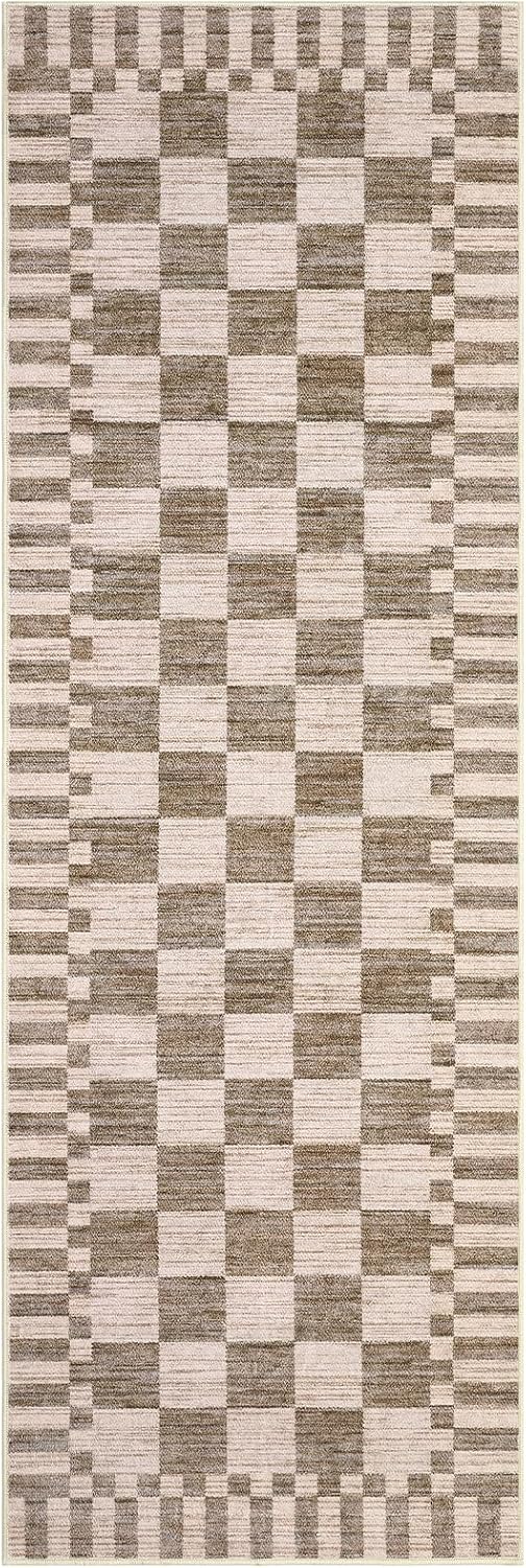 Washable Checkered Non-Slip Hallway Runner Rug