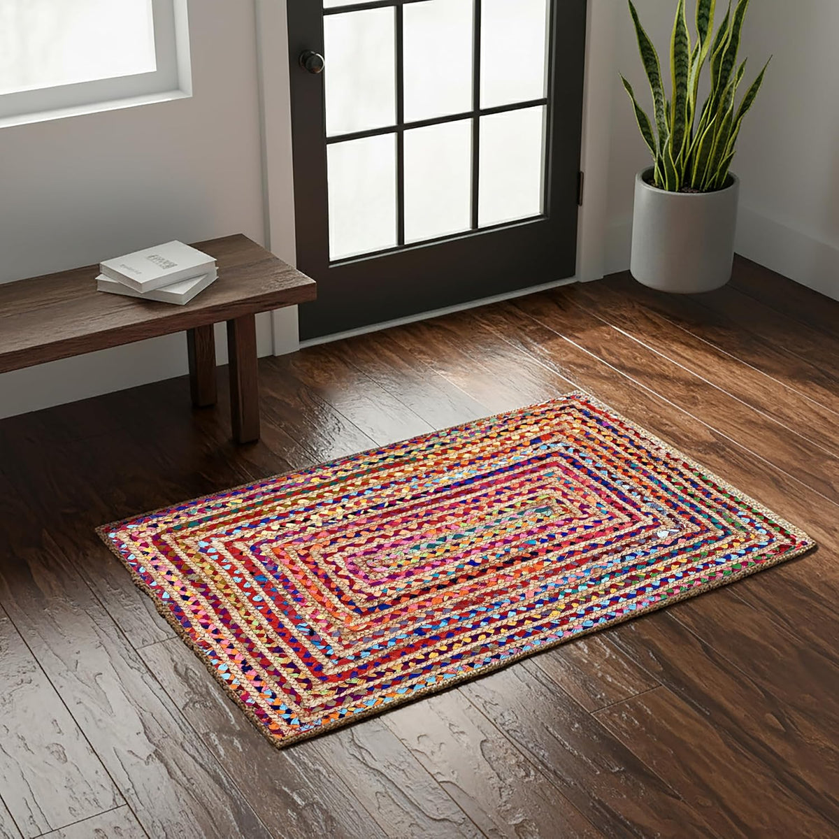 Boho Braided Jute Cotton Rug