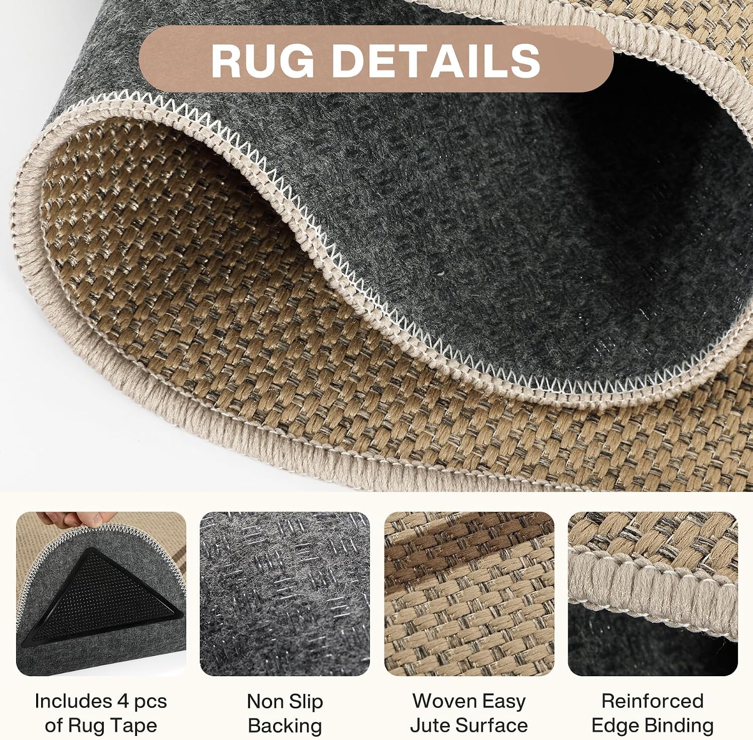 Scalloped Washable Jute Non Skid Runner Rug