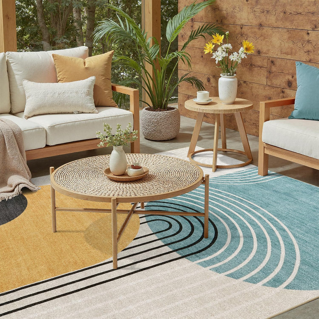 Mid Century Abstract Washable Rug