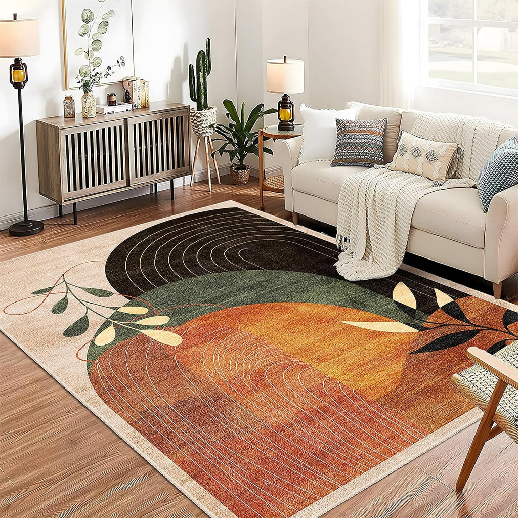 Mid Century Botanical Washable Area Rug