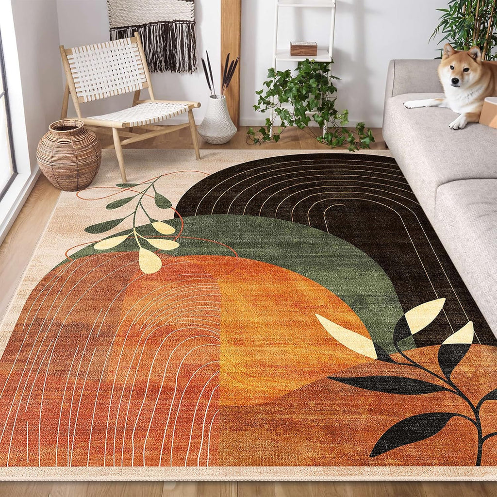 Mid Century Botanical Washable Area Rug