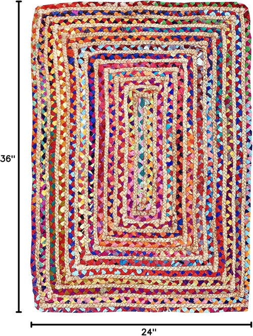 Boho Braided Jute Cotton Rug