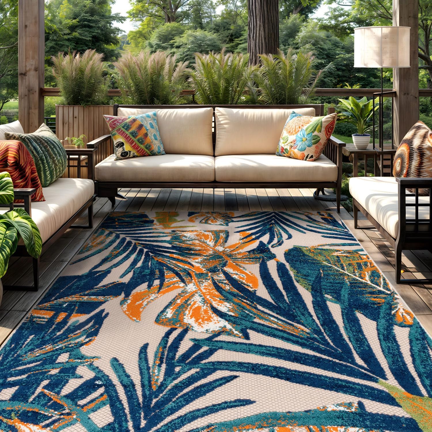 Tropical Floral Indoor Outdoor Area Rug