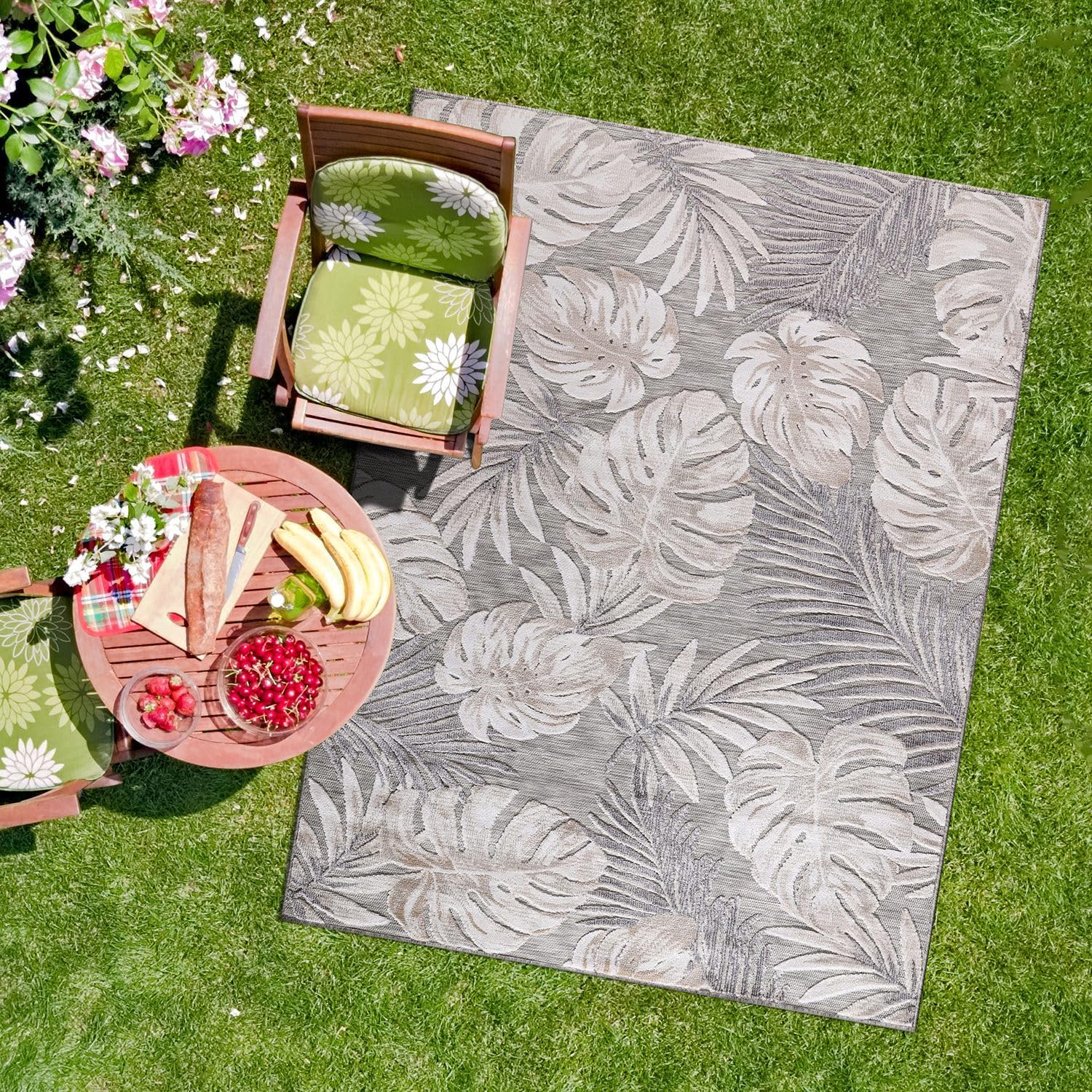 Tropical Botanical Washable Indoor Outdoor Rug