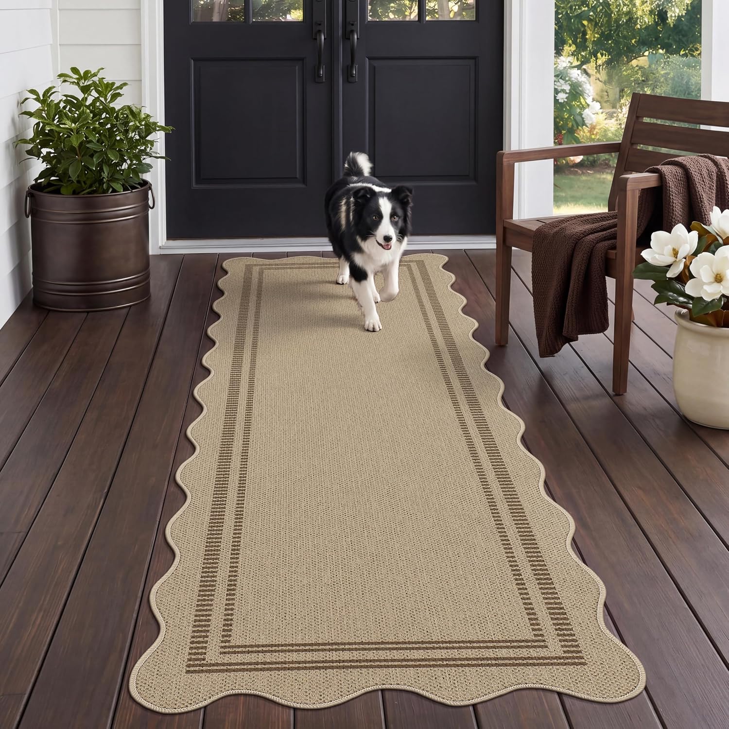 Scalloped Washable Jute Non Skid Runner Rug