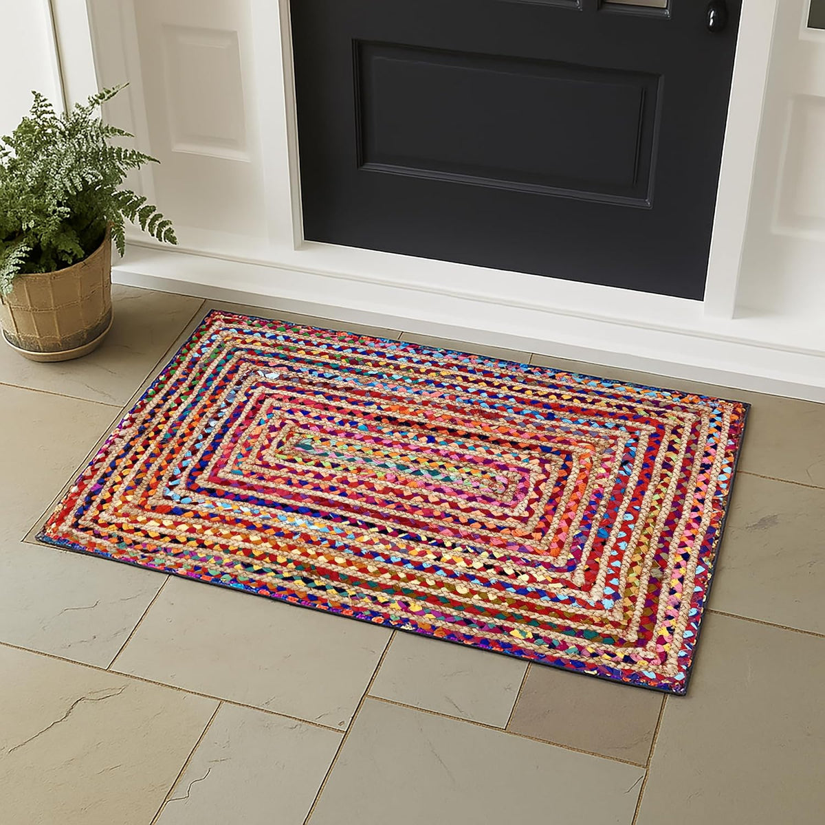 Boho Braided Jute Cotton Rug